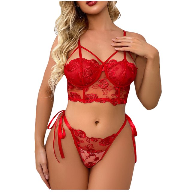 Sujetador de lencería con bordado de malla exquisita para mujer + conjunto de calzoncillos Babydoll ropa de dormir recortada Fridja nalpqowj44552