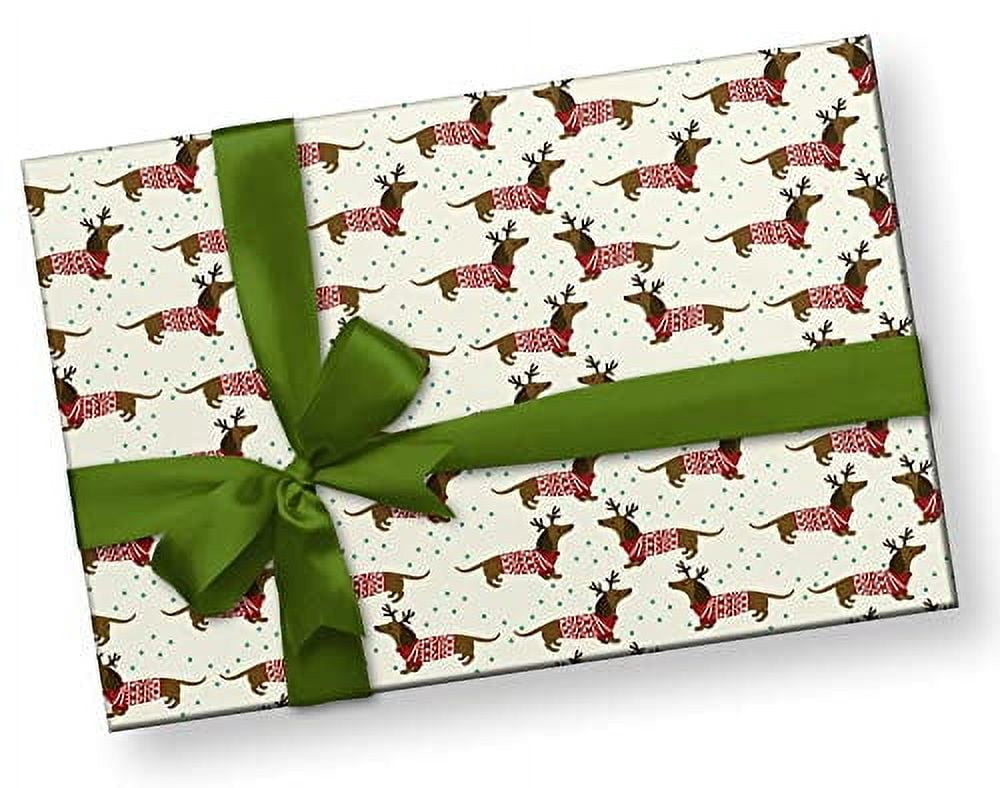 Brown Dachshund Christmas Sweater Wrapping Paper Premium Weiner Dog Gift Wrap Party Decoration (6 foot x 30 inch roll)