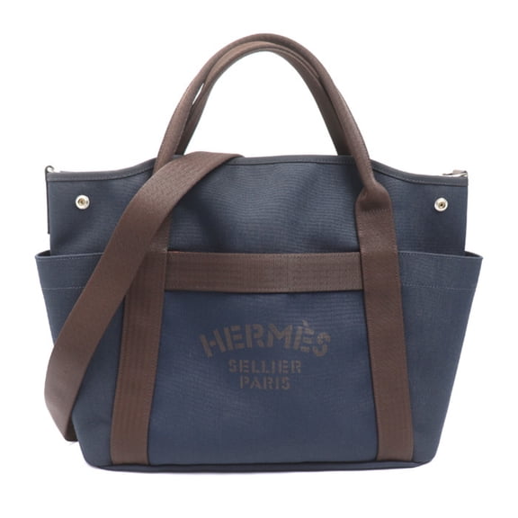 Pre-Owned HERMES Sac de Pansage Groom 2-Way Shoulder Bag, Navy, with Hu U Stamp, Women's