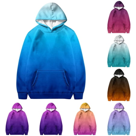 GobdXE Gradient Ombre Kids Girls Hooded Sweatshirt Front Kangaroo Pocket Long Sleeve Pullover Hoodie Casual Fall Daily Outfit Blue gradient 5-6 Years