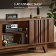 thumbnail image 5 of 63-Inch TV Stand for TVs up to 75 Inch, Mid-Century Modern Television Stand with Power Outlet， Entertainment Center with Sliding Grille Door Cabinets and Open Shelves for Living Room, Walnut, 5 of 8