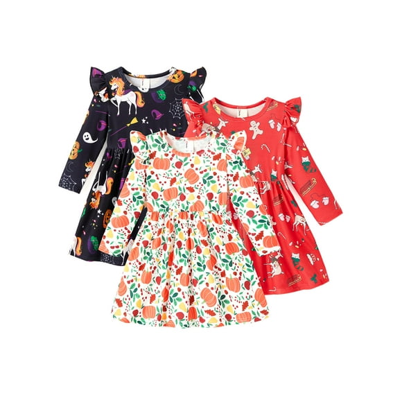 Pack de 3 vestidos de manga larga PATPAT para niñas pequeñas, conjunto de Navidad