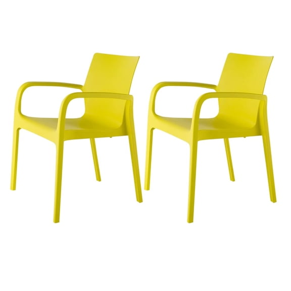 Lagoon Funiture Alissa Resin Stackable All-Weather Dining Armchair, Set of 2 Yellow