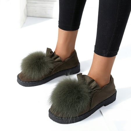 

Cathalem Shoes for Women Sling Back Ladies Fashion Retro Solid Color Suede Wool Ball Comfortable Flat Wedge Wide Women Shoes AG 6.5