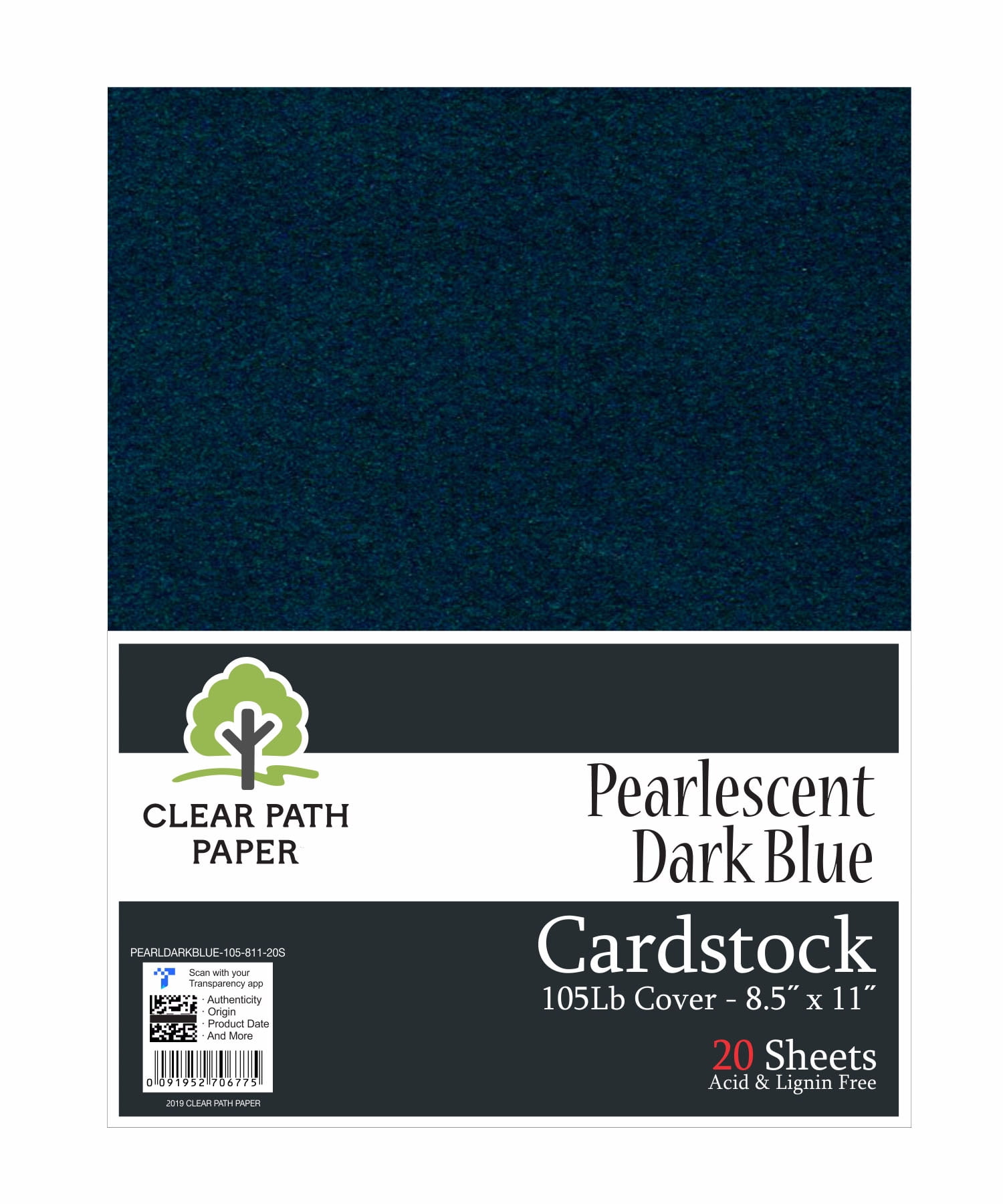 Pearlescent Dark Blue Cardstock 8.5 x 11 inch 105Lb Cover 20 Sheets Clear Path Paper