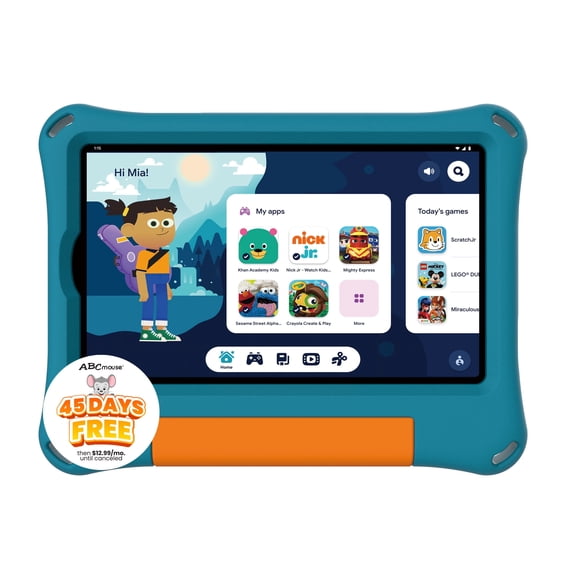 Pre-Owned onn 8" Kids Tablet Bundle, Aqua (2024 Model) with Bonus Storage Bag, Screen Protector, Stylus, and Shoulder Strap