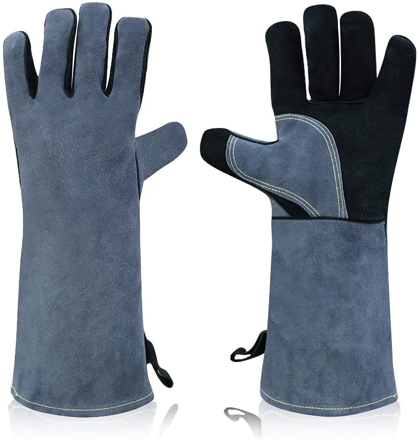 Black CCBETTER Leather Forge Welding Gloves 932℉ Extreme Heat and Fire Resistant Gloves Long Sleeve for Tig Welder/Grill/BBQ/Gardening 