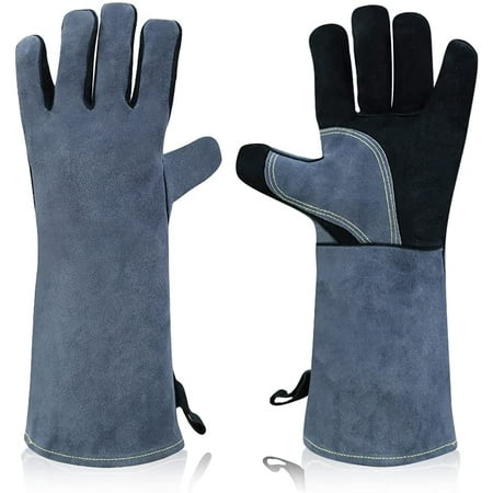 

BBQ Gloves 932℉16 Inches Long Sleeve Gloves Protect Arm from Burned Heat Fire Resistant Welding Gloves Anti Animal Biting Gloves for BBQ Grill Camping– Free Size for Men Women