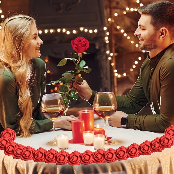 25pcs Red PE Foam Roses - 8cm Artificial Flowers for Valentine's Day, Weddings, DIY Bouquets, Decorative Faux Roses with Poles