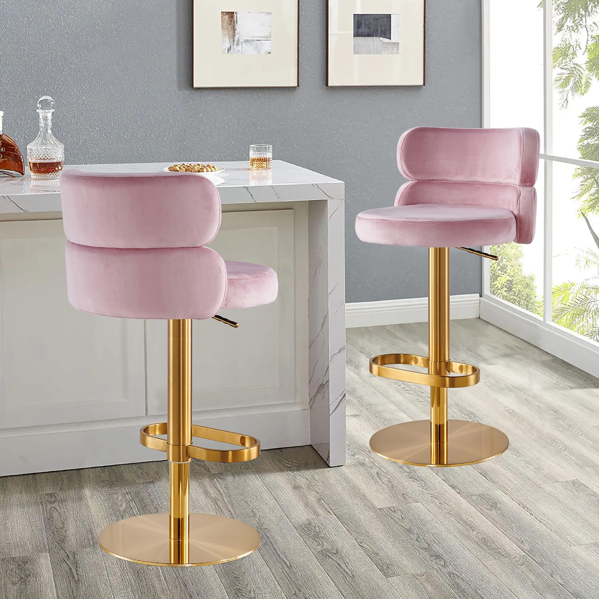 CAROCC Barstools Gold Modern Adjustable Barstools in Velvet Fabric