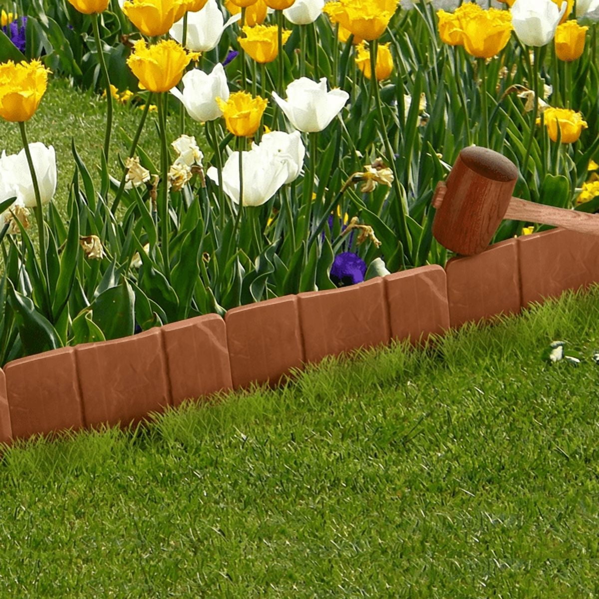 Plastic Lawn Edging, Interlocking Garden Landscape Border, 20‑Piece 16ft Flexible PP Garden Edging for Flower Beds, Walkways and Lawn Landscaping