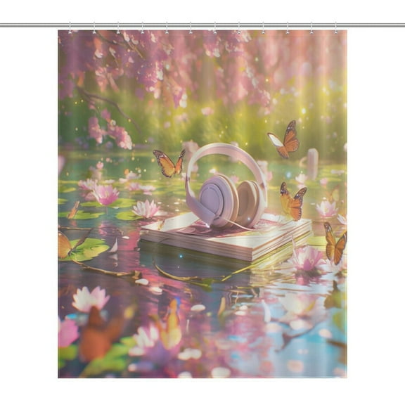 Butterfly Dancing Shower Curtain Cloth Fabric Bathroom Decor with Hooks