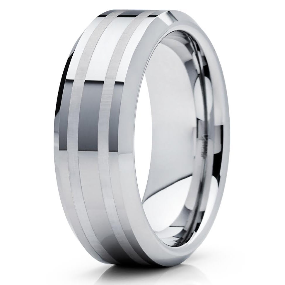 Thorsten Circular Damascus Steel Design Print Pattern Ring Flat Black Tungsten Ring 10mm Wide Wedding Band from Roy Rose Jewelry