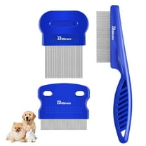 3 Pack Dog Grooming Comb, Flea Lice Pet Combs, Stainless Steel Cat Combs with Rounded Teeth, Professional Metal Tear Stain Remover, Dematting Tool for Small, Medium & Large Pets