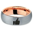 thumbnail image 2 of Tungsten Thumbs Up Emoji Band Ring 7mm Men Women Comfort Fit 18k Rose Gold Dome Brushed Gray Polished, 2 of 4