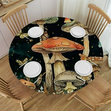 

Orinice Mushrooms Butterflies Night Sky Round Table Cover Stain Resistant Washable Indoor Outdoor Kitchen Dining Wedding Parties 100% Polyester Full Width Single-Sided Printing Outdoor Fitted 31 -35