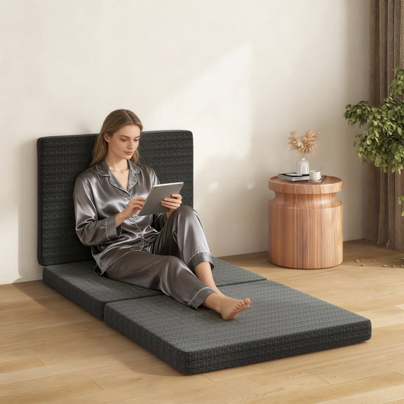 Soges 4 inch Tri-Fold Mattress, Single Size Portable Memory Foam Mattress with Washable Cover, Black