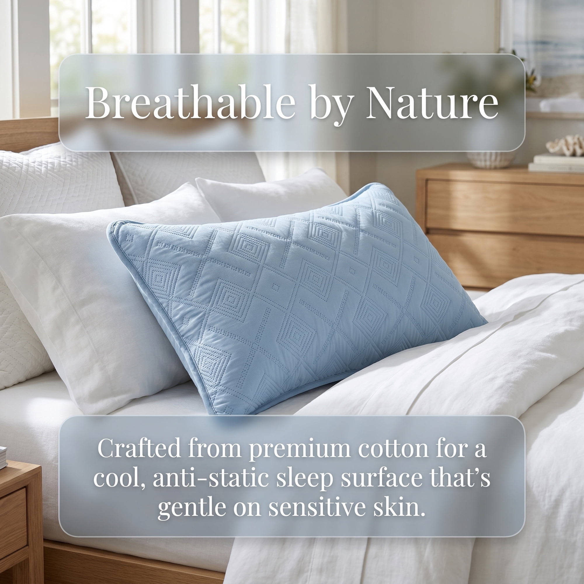 Unique Bargains Pillow Protectors 2 Pack, Quilted Polyester Throw Covers Blue 19"x29"