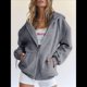 thumbnail image 5 of Sudaderas con Capucha y Cremallera para Mujer, Sudaderas Extragrandes, Conjuntos de Moda Escolar para Otoño, Chaquetas Informales, Ropa de Invierno Gris Oscuro XXL, 5 of 9