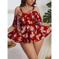 thumbnail image 3 of Plus Size 2 Piece Tankini Floral Print Swimsuit Ruffle Trim Bikini Set Tummy Control Bottom Bathing Suit, 3 of 5