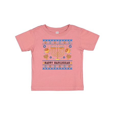 

Inktastic Happy Hanukkah Sweater Style Design with Menorah and Dreidel Gift Baby Boy or Baby Girl T-Shirt