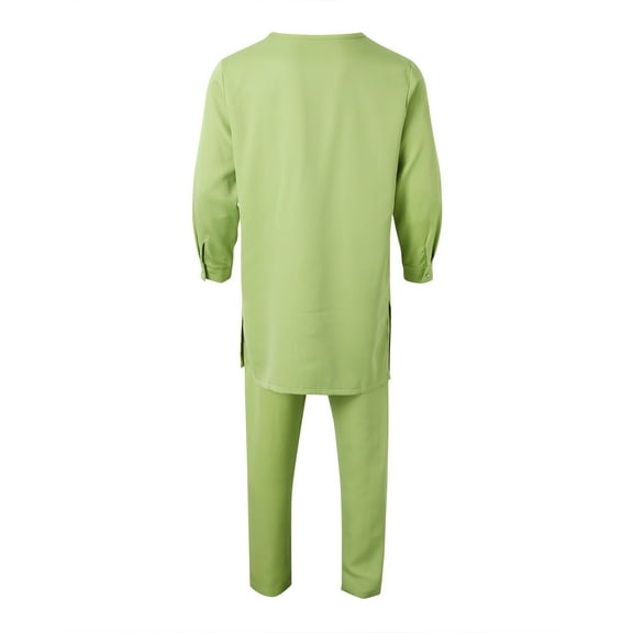 JIKNTTR Mens Casual 2 Piece Outfits Men's Formal Clothes Long Sleeve Shirt And Pant Suit Ethnic Style Male Gentleman Suit Holiday Beach Set Outfits