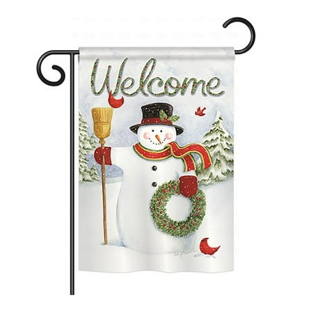 Wreath Decorative Flag - Breeze Decor Snowman Wreath 2-Sided Vertical Flag