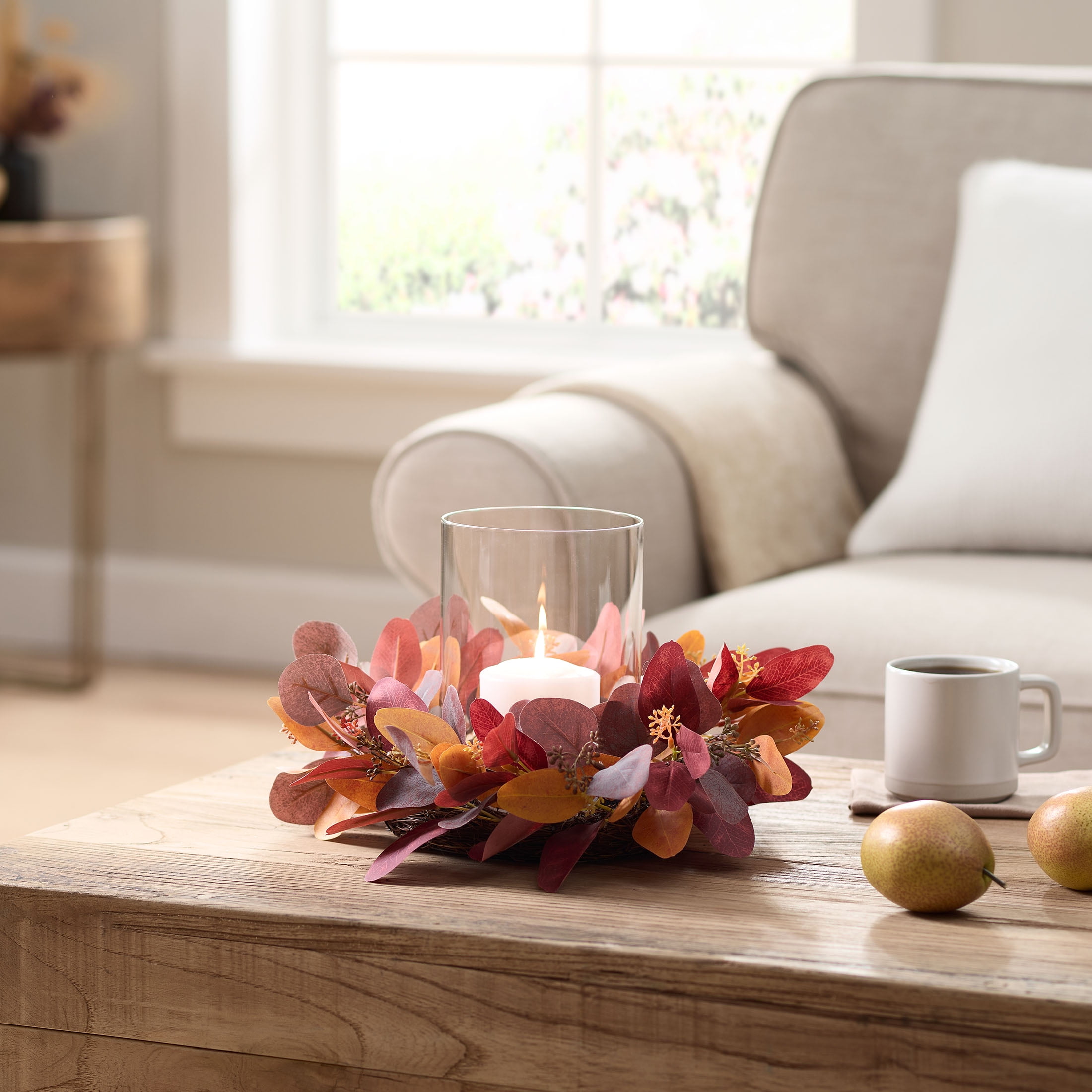 (2 pack) Mainstays Fall Eucalyptus Pillar Hurricane Candle Holder