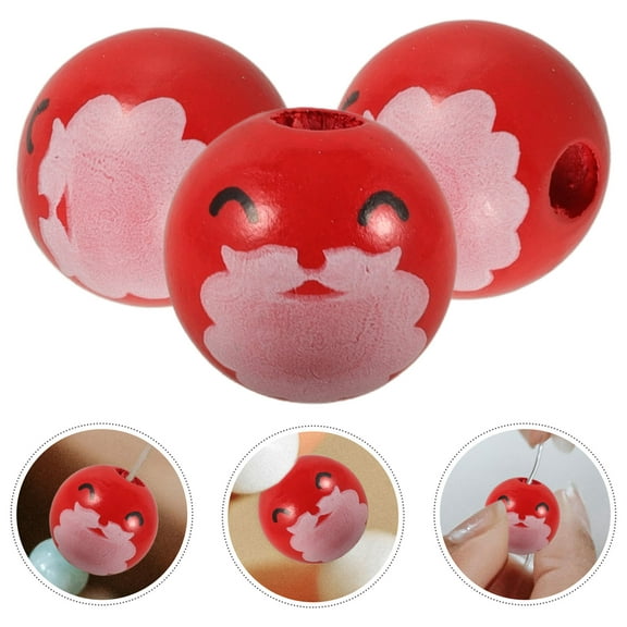 PAMINGONO 50Pcs Wood Loose Beads for Bracelet Making Small Round Christmas Decor