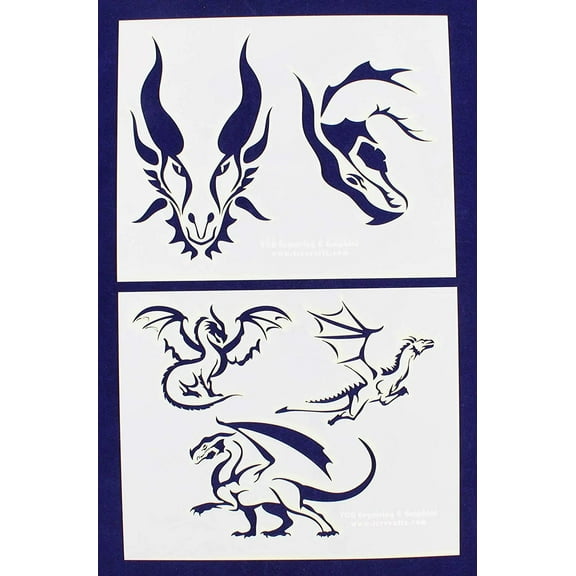 Dragons -2 Piece Stencil Set 14 Mil 8" X 10" Painting /Crafts/ Templates