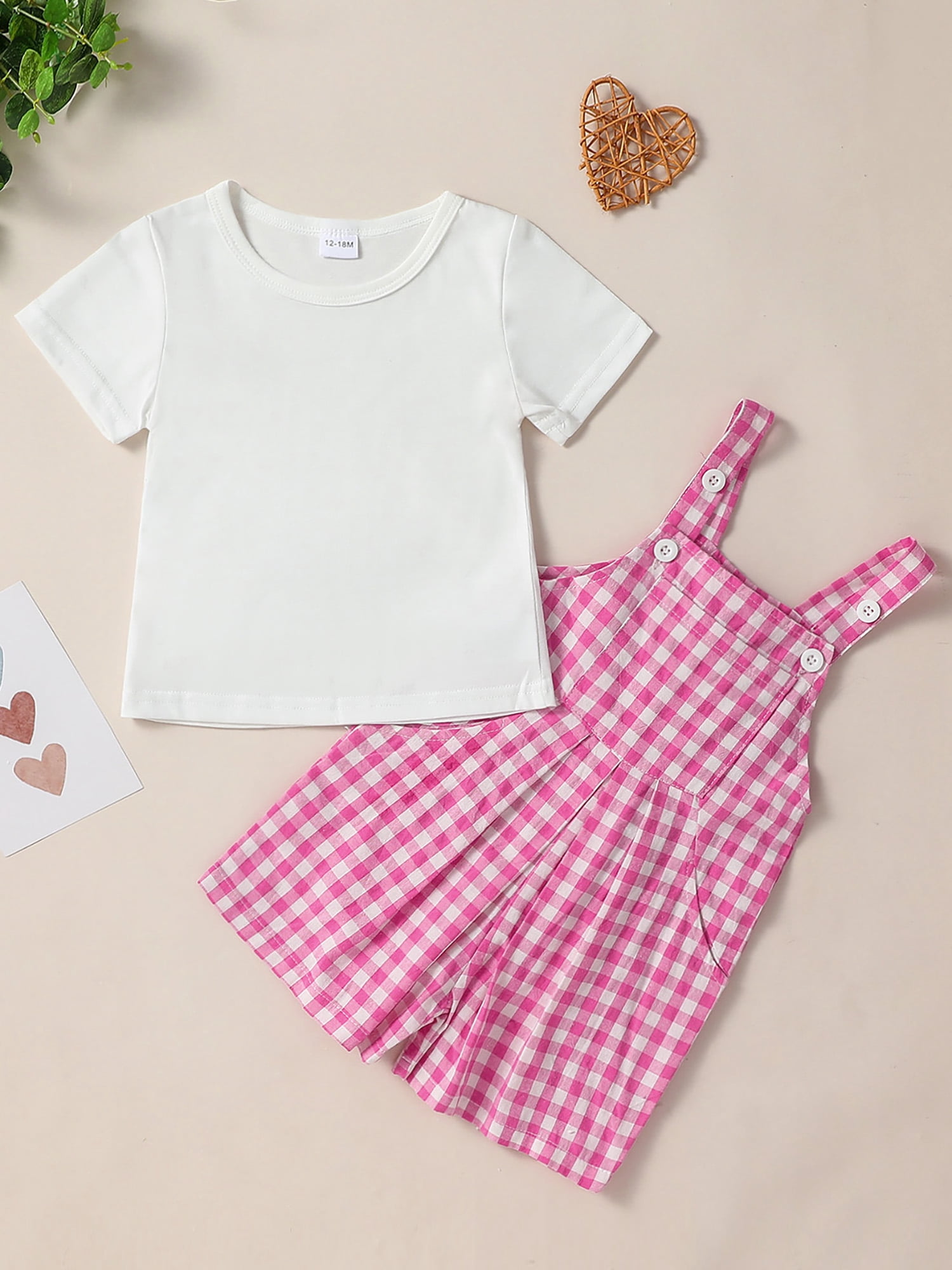 CARETOO Toddler Girl Clothes 2Pcs Baby Girl Outfits Stripe T-Shirt Bib Overall Shorts Clothing Set