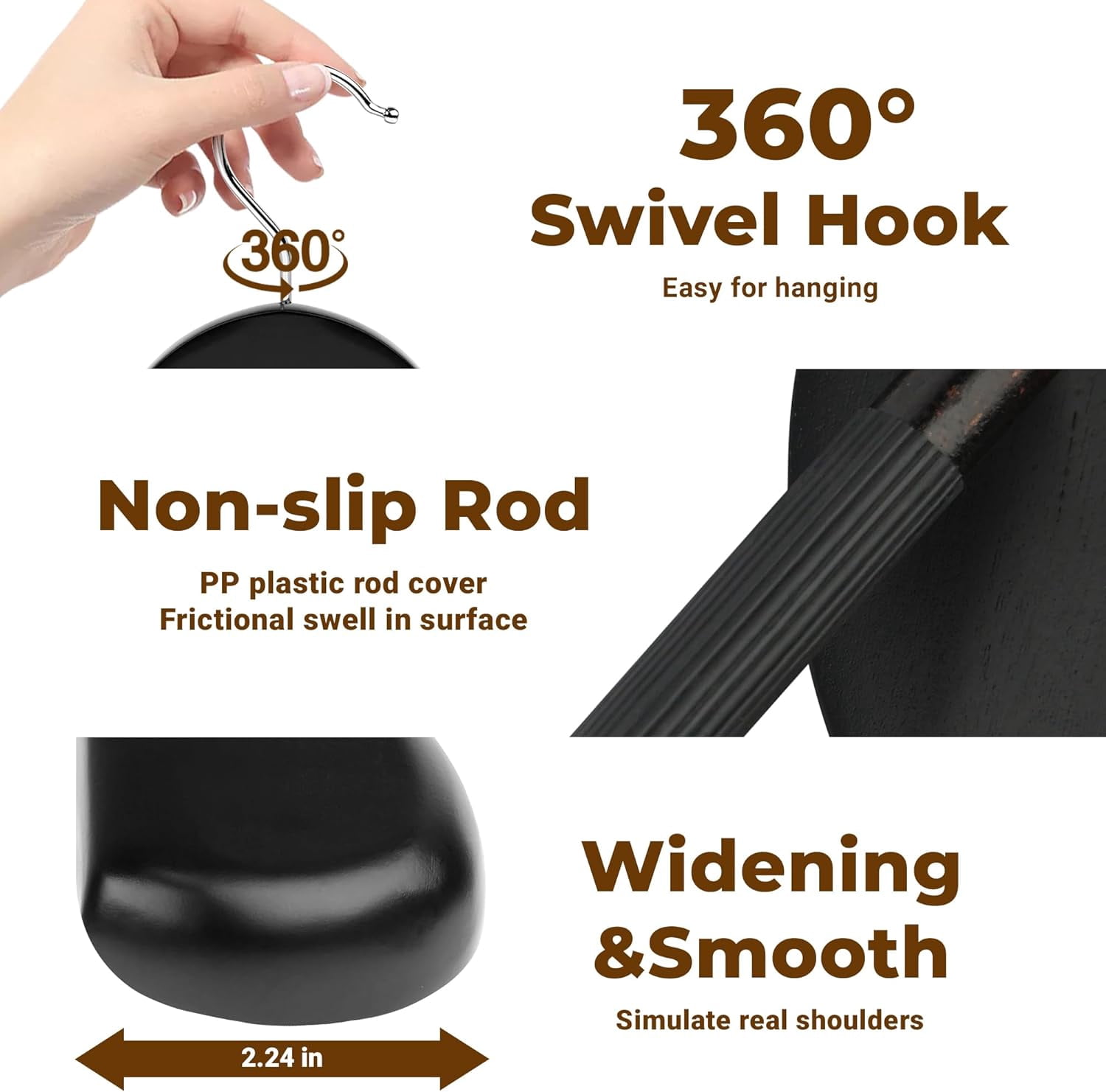 Wood Hangers Trouser Hangers Extra Wide Shoulder Wooden Hangers for Heavy Coat, Sweater, Skirt, Suit, Pants, Retro Finish