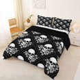 thumbnail image 2 of Homewish Skull Flowers Plaid Full Size Comforter Sets,Gothic Halloween Bedding Comforter Set,Black White,Black Reversible,3-Piece,1 Comforter and 2 Pillowcases, 2 of 7