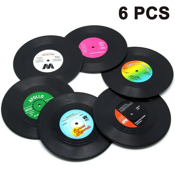 Coaster Vinyl Record Retro Coasters , Set of 6 Drink Coasters - Tabletop  Protection Prevents Furniture Damage 