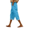 thumbnail image 4 of Summer Linen Pants for Women Loose Wide Leg Trousers Side Button Elastic Waist Straight Pants Crop Pants, 4 of 7