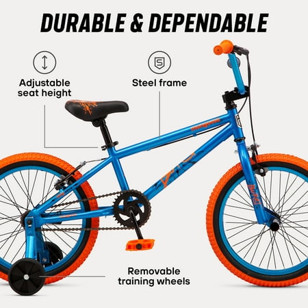 Mongoose Burst Kids Bicycle, Single Speed, 18 In. Wheels, Blue and Orange