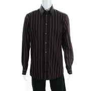 Angle View: Pre-owned|Dolce and Gabbana Mens Button Down Collared Striped Shirt Brown Cotton Size 16.5