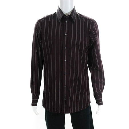 Pre-owned|Dolce and Gabbana Mens Button Down Collared Striped Shirt Brown Cotton Size 16.5