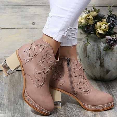

Hvyes Halloween Decorations Embroidered Thick Heel Elastic Women s Boots With Side Zipper Chelsea Booties