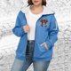 thumbnail image 4 of Sudadera informal con capucha y manga larga para mujer, estilo navideño, de gran tamaño, color liso, con cremallera, capucha y forro polar grueso, chaqueta de manga larga con hombros descubiertos, blu, 4 of 5
