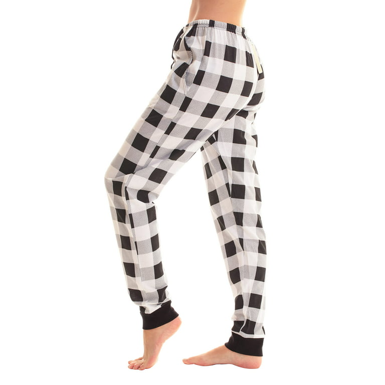 DEVOPS 2 Pack Women's Buffalo Plaid Plush Fleece Pajama Pants Sleepwear  (X-Small, White/Red)