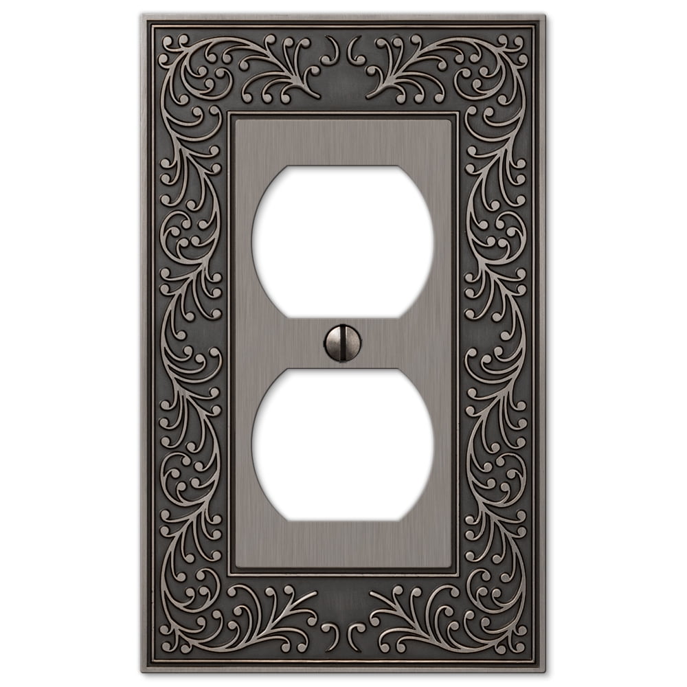 Amerelle 43DAN English Garden Wallplate, 1 Duplex, Cast Metal, Antique