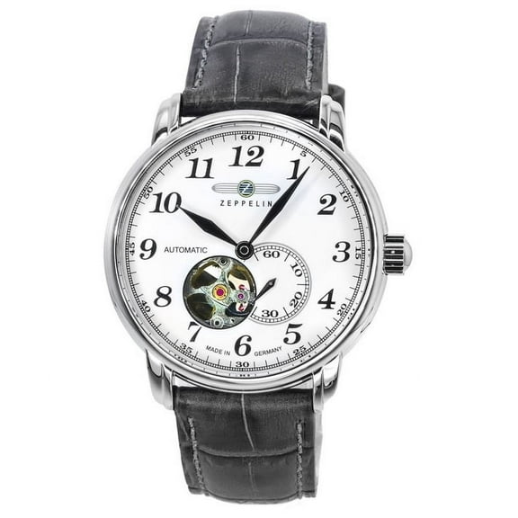 Men's Count 40mm Black Leather Band Steel Case Automatic White Dial Analog Watch 7666-1
