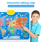 Interactive World Map for Kids Learning and Educational Toys, Talking Electronic Kids World Map Poster, Geography Electronic Games Ages 3 to 12 Years Old, Custom Talking Gifts for Boys & Girls