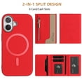thumbnail image 5 of Allytechgroup 2-in-1 Magnetic Wallet Case for Apple iPhone 16 Plus, Detachable Card Holder with Zipper Pocket RFID Blocking Kickstand PU Leather Protective Flip Cover with 6 Slots, Red, 5 of 6