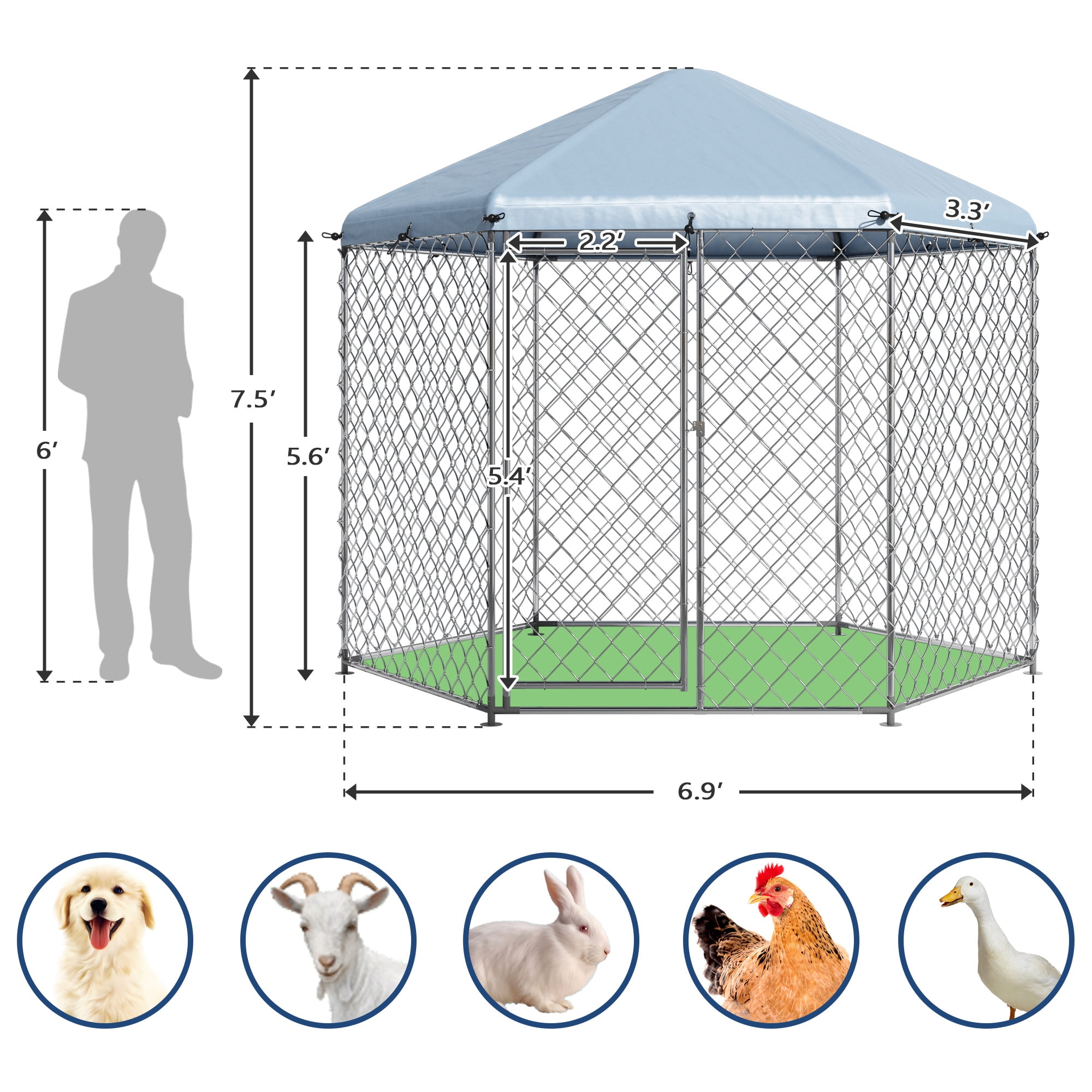 EUNHOO Kennel for Large Dogs,6.9'L x 6.9'W x 7.5'H Outdoor Dog Fence for Yard,Dog House Outside for Big Dog Run,Dog Enclosure with Roof