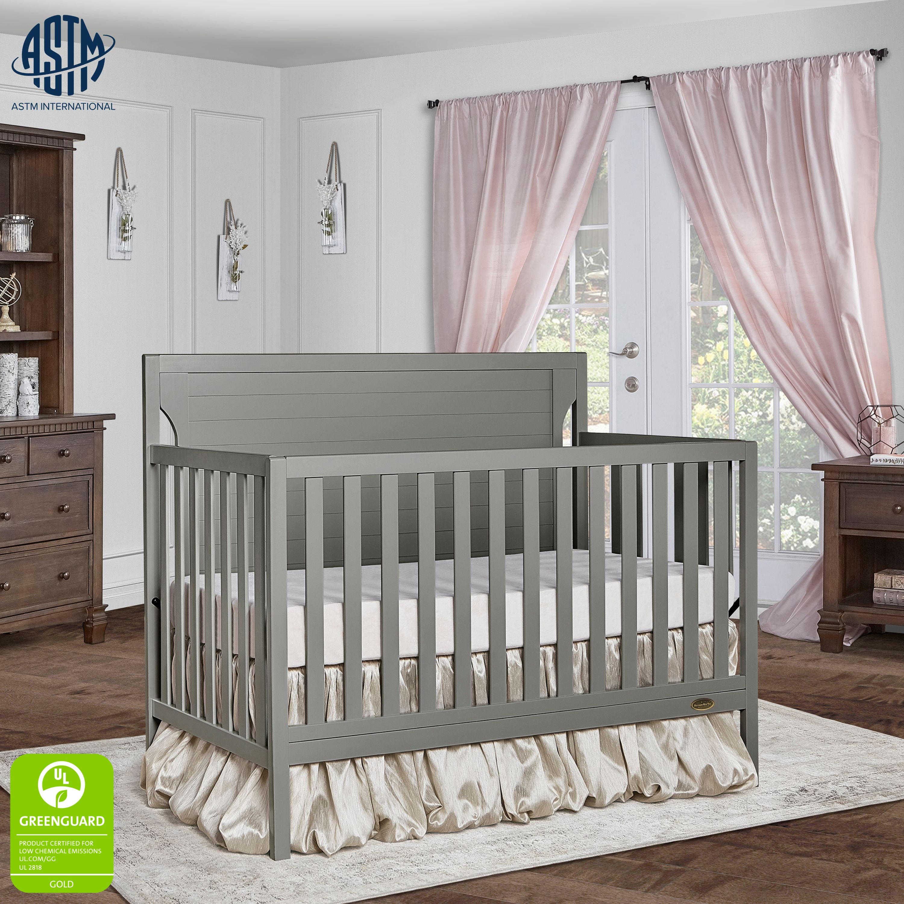 Dream On Me Cape Cod 5-in-1 Convertible Crib, Storm Gray