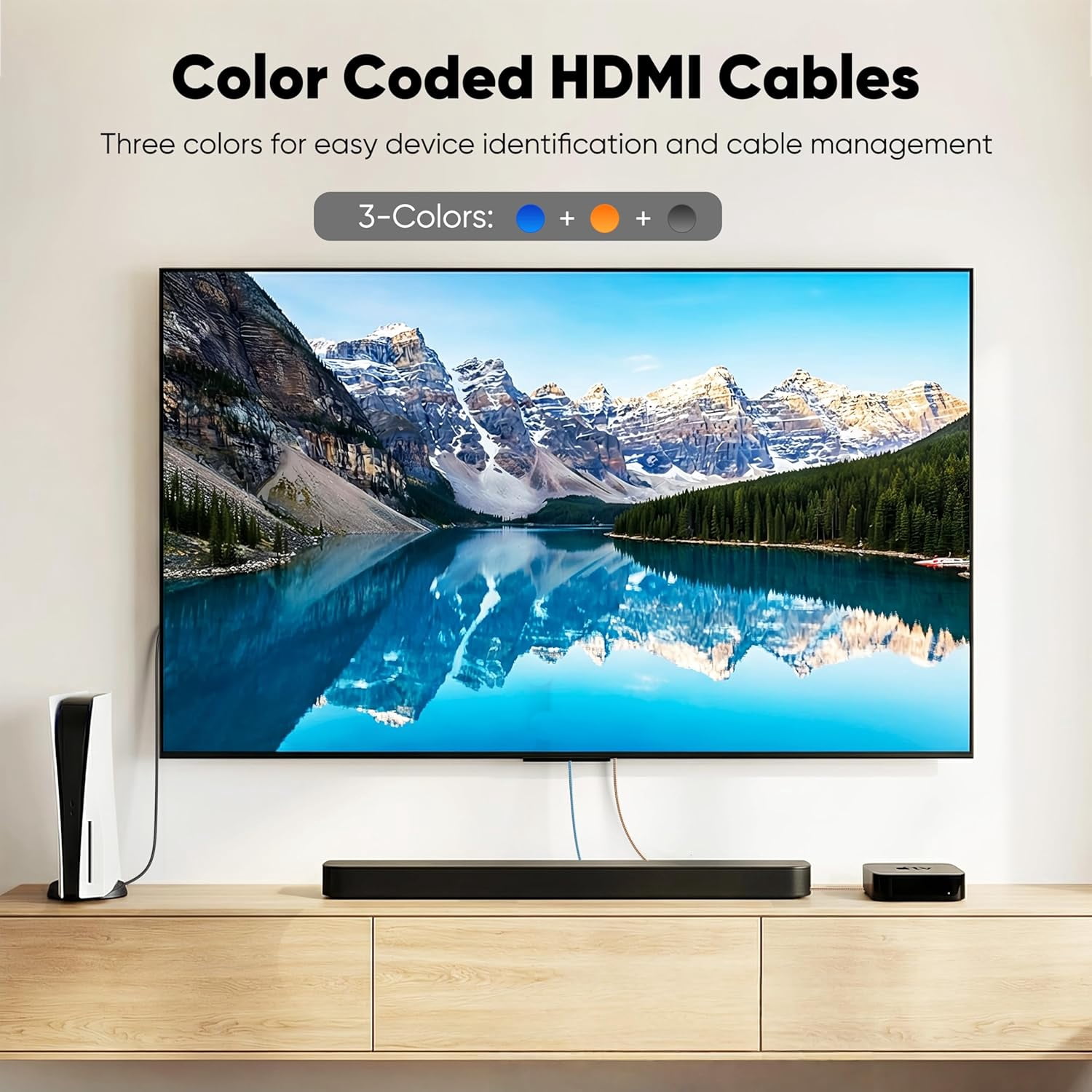 4K HDMI Cable 3FT 3-Pack, High Speed 18Gbps 2.0 with Braided Nylon, Support 4K@60Hz & 2K@240Hz, ARC, HDR10, Dolby, DTS, HDCP 2.2 for PS5, Soundbar, TV, Monitor, Laptop