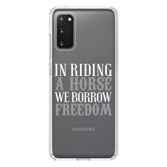 DistinctInk Clear Shockproof Hybrid Case for Galaxy S20 ULTRA / 5G (6.9" Screen) - TPU Bumper Acrylic Back Tempered Glass Screen Protector - In Riding a Horse, We Borrow Freedom