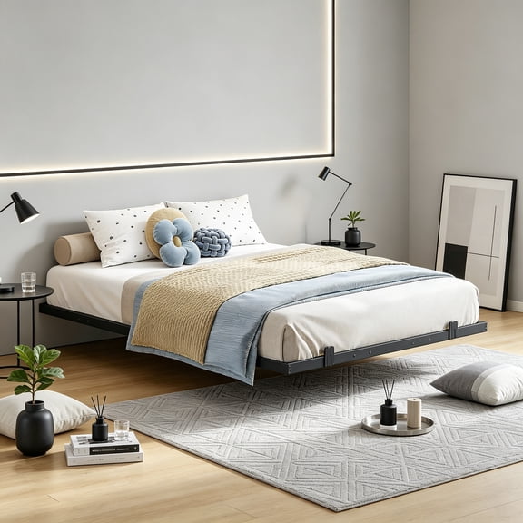 Floating Bed Frame Twin XL Size with LED Lights, Metal Twin XL Floating Bed Frame, No Box Spring Needed, Easy Assembly (Twin XL)